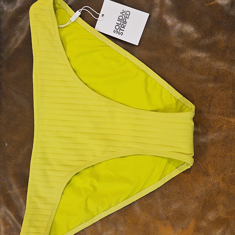 SOLID & STRIPED The Elle Ribbed Bikini Bottom: Chartreuse: Size- X-Large